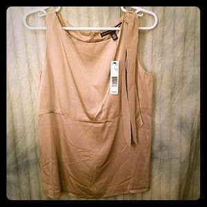 Ellen Tracy silk sleeveless tan blouse